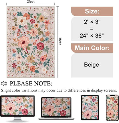 DUKINO 2x3 Entryway Rug, Floral Door Mat Soft Washable Rug Non Slip, - Image 2