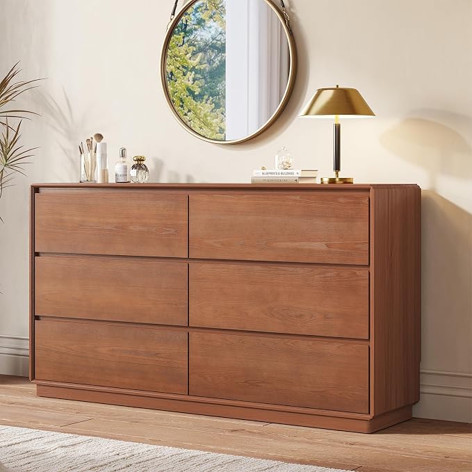 Solid Wood Dresser for Bedroom, Natural Solid Wood 6 Drawer Dresser, 55.2" Wide - Image 3