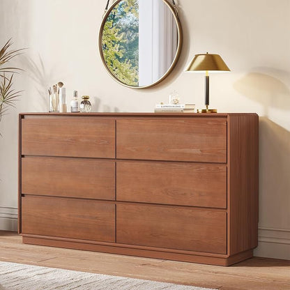 Solid Wood Dresser for Bedroom, Natural Solid Wood 6 Drawer Dresser, 55.2" Wide by SUCSSRICH