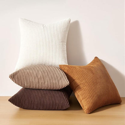 Topfinel 20 by 20 Pillow Covers Set of 4 Rustic Modern Soft Corduroy Striped - Image 7