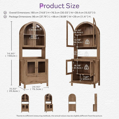 TYBOATLE 75'' Tall Arched Cabinet w/Accessible Storage Area, China Cabinet - Image 2