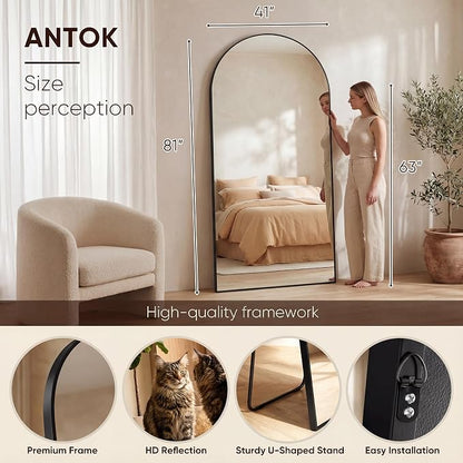 Antok 81" x41” Arched Full Length Floor Mirror, Free Standing/Wall Mount/Leaning - Image 3