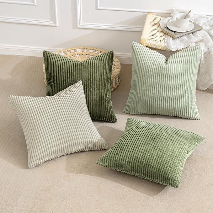 MIULEE Soft Corduroy Decorative Throw Pillow Covers Light Green 20x20 | Set of 4 - Image 6