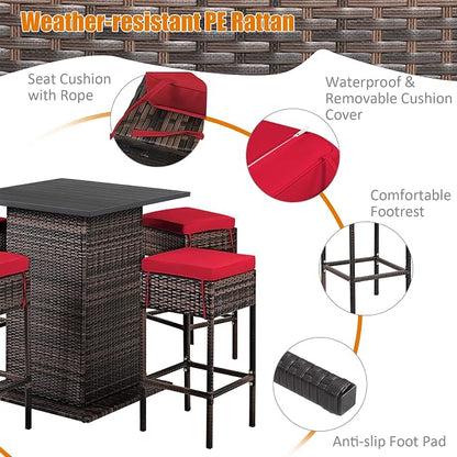 Tangkula 5 Piece Outdoor Rattan Bar Set, Patio Bar Furniture - Image 7