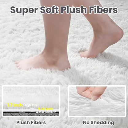 5x8 Fluffy Shag Area Rugs for Living Room Bedroom: Soft Plush Carpet White | - Image 8