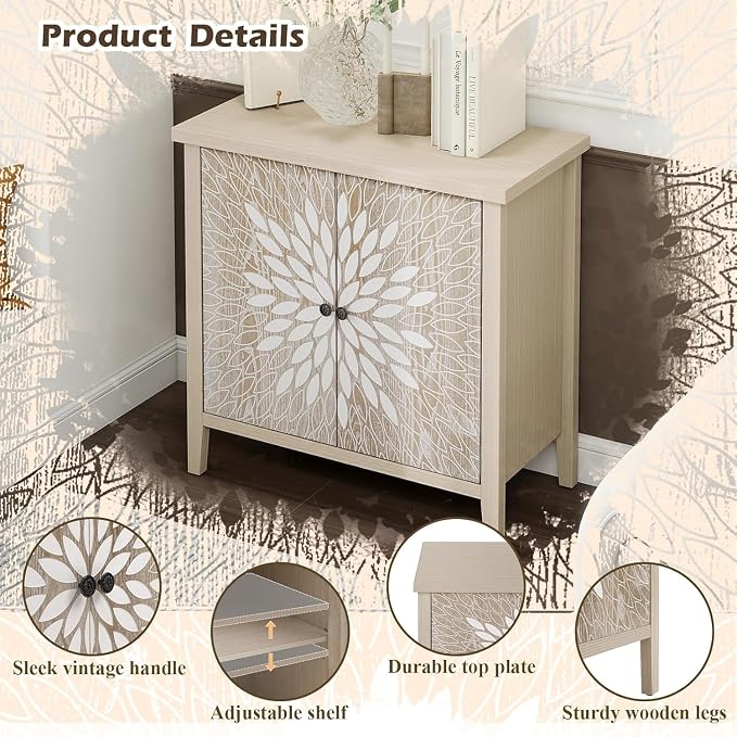 31" Modern Accent Cabinet with Storage, Storage Cabinet with 2 Carved Pattern - Image 4