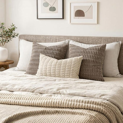 MIULEE Lumbar Corduroy Decorative Throw Pillow Covers 24x14 Cream White | Pack - Image 4