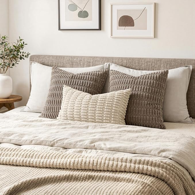 MIULEE Lumbar Corduroy Decorative Throw Pillow Covers 24x12 Cream White | Pack - Image 4