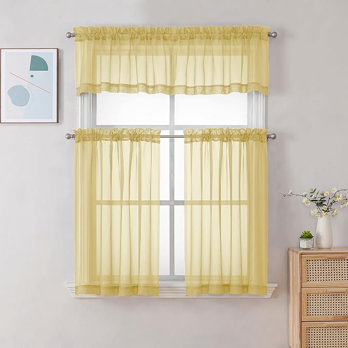 Chyhomenyc Mustard Yellow Short Sheer Curtains 36 inch Length, Light Filtering - Image 2