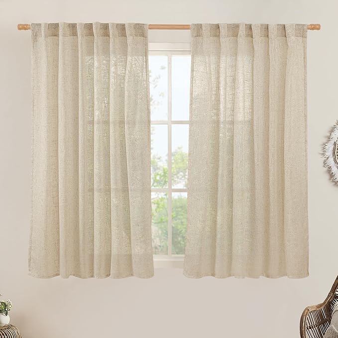 Linen Semi Sheer Curtains 48 Inch by LAMIT