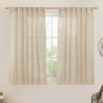 Linen Semi Sheer Curtains 48 Inch by LAMIT