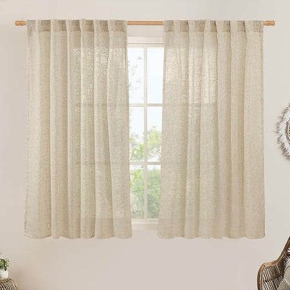Semi Sheer Linen Curtains 45 Inches Long 2 Panels by LAMIT