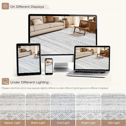 cotiled Boho 5x8 Area Rugs for Living Room: Soft Moroccan Washable Rug | Solve - Image 8