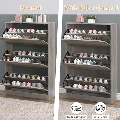 BORNOON Shoe Cabinet with Odor Control and Back Panels, Deodorizing Slim 3-Flip - Image 5