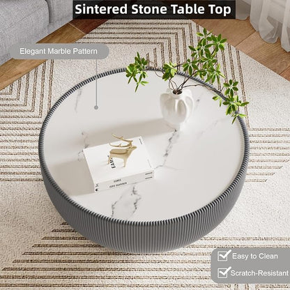 SSLine Bowl-Shape Coffee Table Modern Sintered Stone Top Coffee Table in Grey - Image 6
