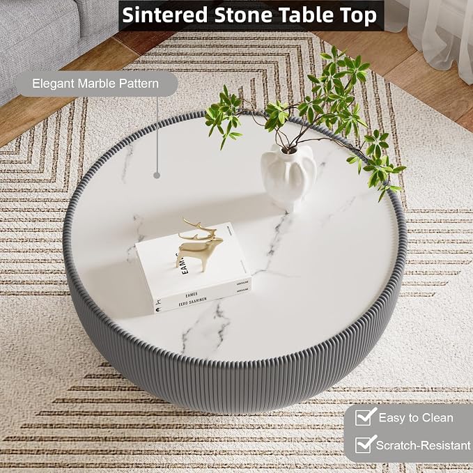 SSLine Bowl-Shape Coffee Table Set of 2 Modern Sintered Stone Top Nesting - Image 6