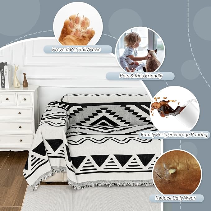 MYSKY HOME Boho Couch Cover for Dogs Washable Black Rhombic Couch Sofa - Image 4