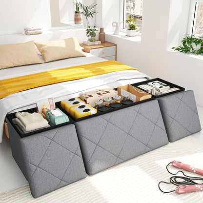 30W Folding Ottoman with Storage Bench, Storage Ottoman Bench, 15W Inches by Unknown