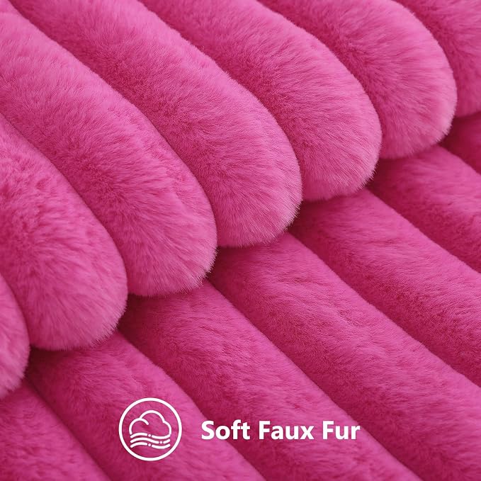 decorUhome Fall Faux Fur Throw Pillow Covers 24x24 Set of 2 Hot Pink | - Image 2