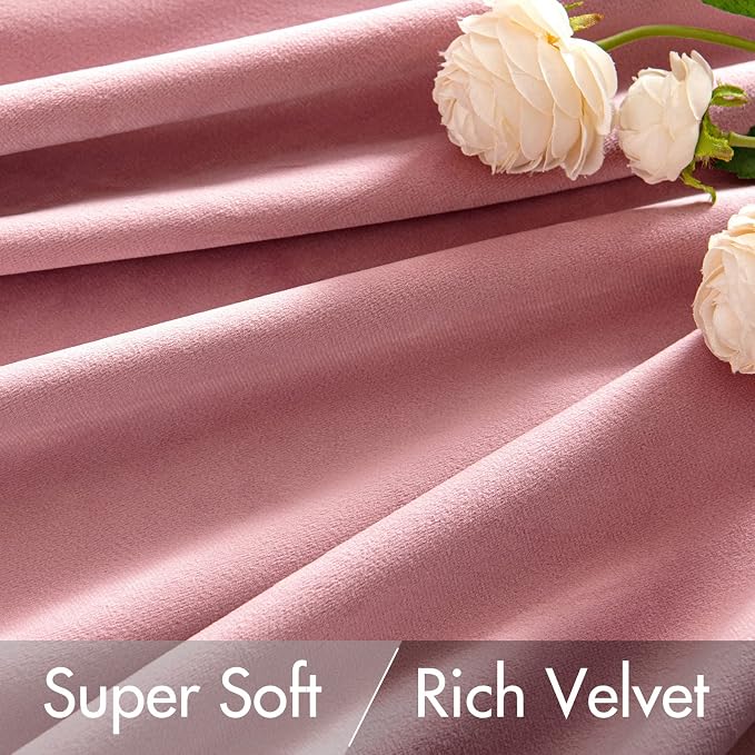 MIULEE Velvet Curtains 52x84 inches 2 Panels Blush Pink Blackout Curtains | - Image 4