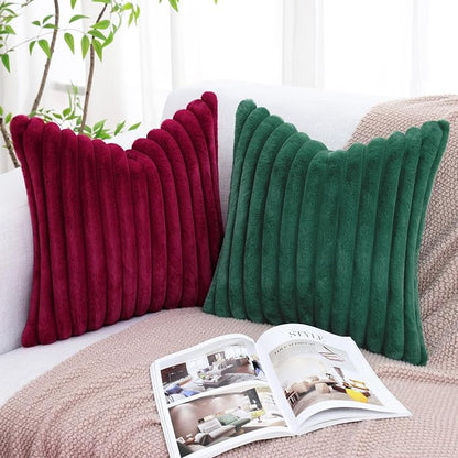 decorUhome Fall Faux Fur Throw Pillow Covers 20x20 Set of 2 Christmas Green | - Image 6