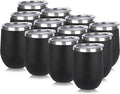 DOMICARE Stainless Steel Wine Tumbler Bulk with Lid, Personalized Insulated Tumblers Set, 12oz Travel Coffee Cups Pack of 12, Black