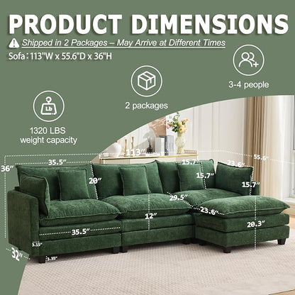 113” Modular Sectional Sofa, L Shaped Cloud Couch - Image 2
