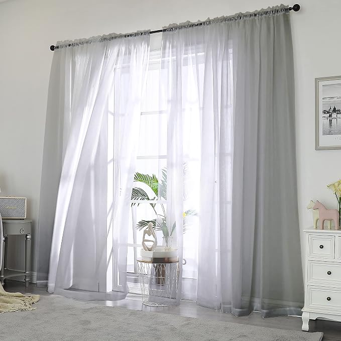 Chyhomenyc Extra Long Sheer Curtain Panels 96 Inches, Voile Top Dual Rod - Image 2