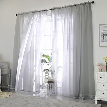 Chyhomenyc Extra Long Sheer Curtain Panels 96 Inches, Voile Top Dual Rod - Image 2