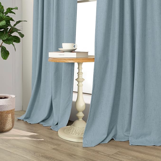 Light Blue Curtains for Bedroom 63 Inch Length 2 Panels Neutral Linen Textured - Image 9