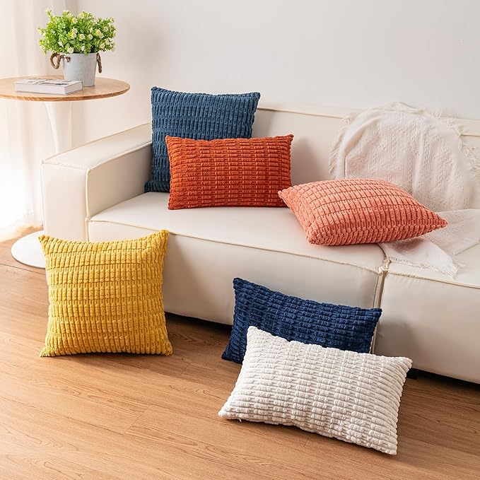 Pack of 2 Corduroy Decorative Throw Pillow Covers 24x24 Inch, Dark Brown | Fall - Image 6