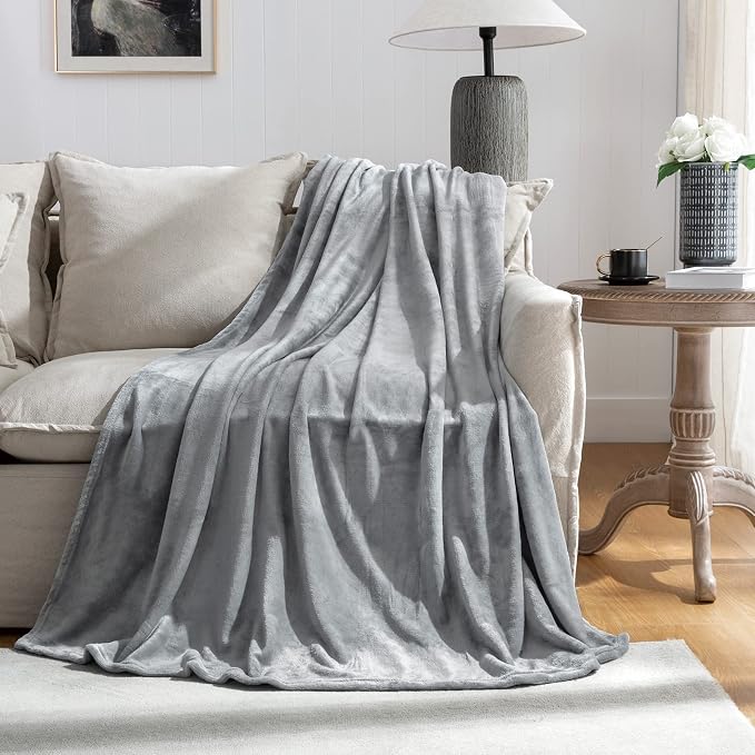 Grey Fleece Plush Throw Blanket 90"x90"for Couch Sofa Fuzzy Cozy Flannel | - Image 3