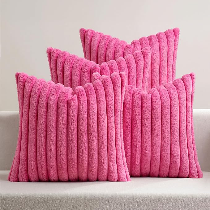 MIULEE Faux Fur Plush Decorative Throw Pillow Covers 20x20, Hot Pink | Set of 4 by MIULEE