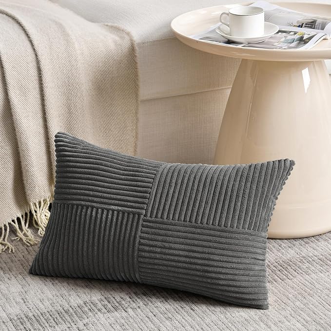 Fancy Homi 2 Packs Dark Gray Lumbar Decorative Throw Pillow Covers 16x26 Inch - Image 2