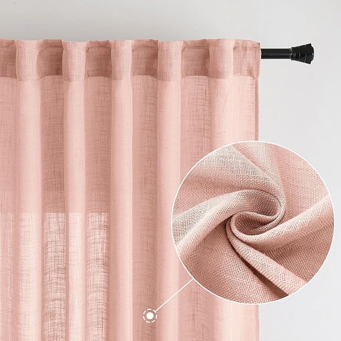 MIULEE Blush Pink Linen Curtains 52x84 Inch Length 2 Panels - Image 2