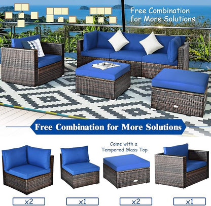 Tangkula 6 Pieces Wicker Patio Furniture Set, PE Rattan Outdoor Sectional - Image 5
