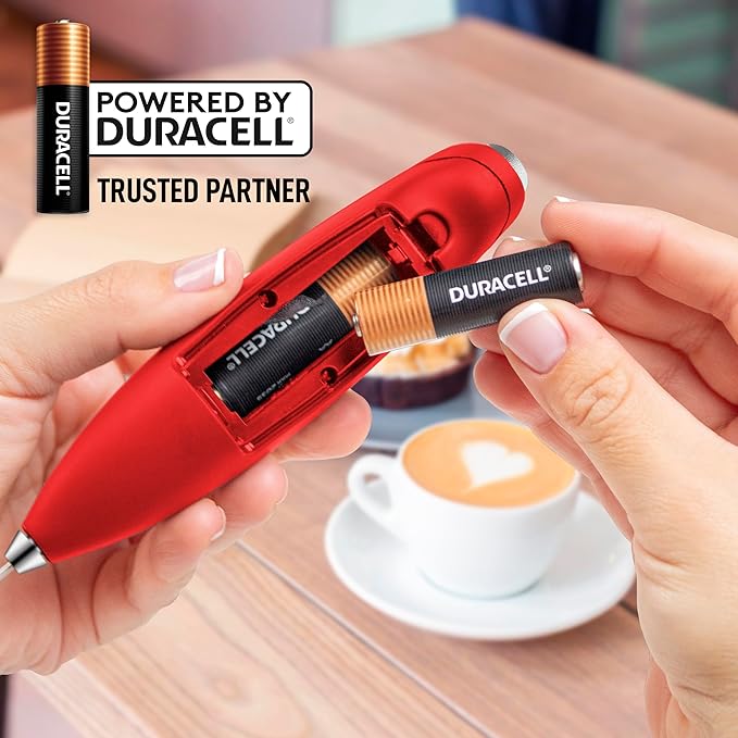 Zulay Kitchen Powerful Milk Frother Wand With 4 AA Duracell Batteries - Ultra Fast Handheld Drink Mixer - Electric Whisk Foam Maker for Coffee, Lattes, Cappuccino, Matcha & Creamer -