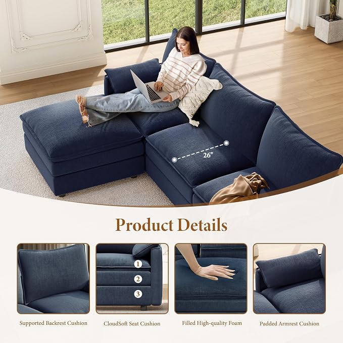 Vesgantti 142" Oversized Sectional Sofa Bed, 8-Seater Modular Sleeper Cloud - Image 4