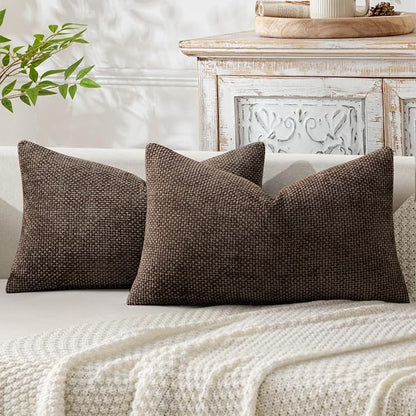 MIULEE Decorative Lumbar Throw Pillow Covers 12x20 Inch Dark Brown 2 Pack | by MIULEE