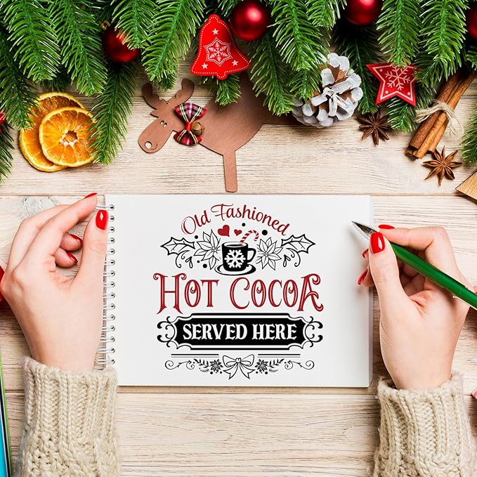 Christmas Stencils for Painting 12" Large Farmhouse Christmas Stencils for Crafts Reusable Santa Hot Coca Candy Cane Holiday Drawing Templates for Wood Fabrics Porch Hanger Winter Decor(XMS Rustic 9p)