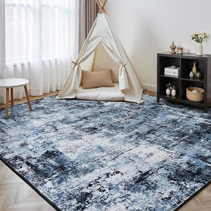 Rugflix 6x9 Area Rugs for Living Room, Washable Navy Blue Dark Large Rug | - Image 8