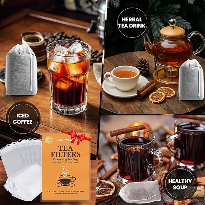 120 Count Cold Brew Coffee Filter Bags – 4x6 Inch Disposable Fine Mesh Drawstring Tea & Coffee Pouches – Fits 64oz Mason Jar, Tear-Resistant, Made from Natural Materials