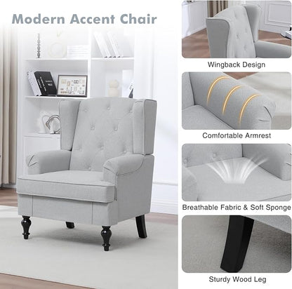Accent Chair for Living Room, Mid Century Modern Upholstered Armchair, Wingback - Image 5