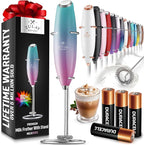 Zulay Kitchen Powerful Milk Frother Wand With 4 AA Duracell Batteries - Ultra Fast Handheld Drink Mixer - Electric Whisk Foam Maker for Coffee, Lattes, Cappuccino, Matcha & Creamer -