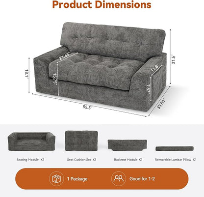 MONVANE 55.5" Convertible Loveseat Sofa, 2-in-1 Boneless Sleeper Sofa Bed Futon - Image 3