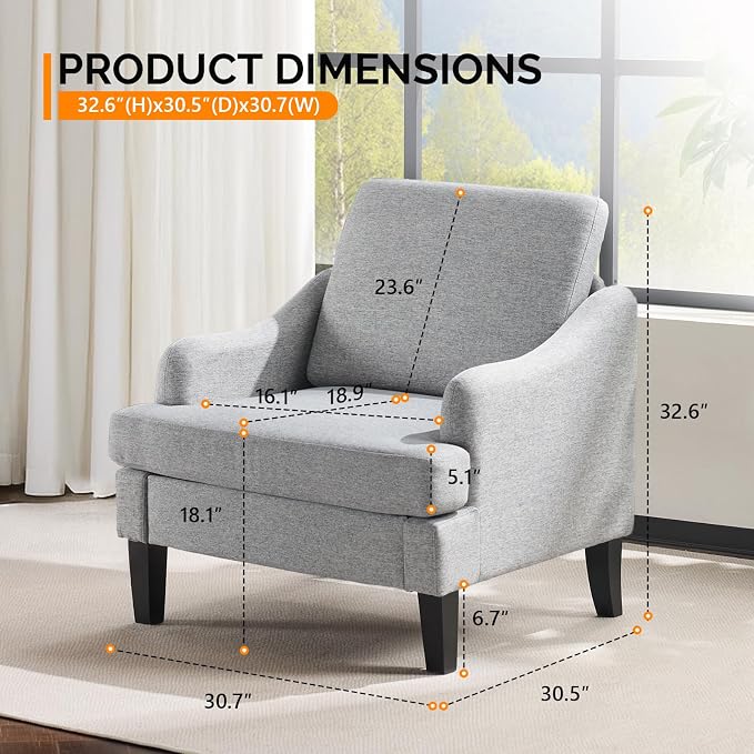 VINGLI Linen Fabric Accent Chairs Set of 2, Comfy Sofa Chair Living Room - Image 2