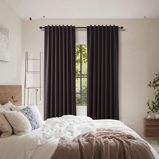 Cocoa Coffee 100% Blackout Linen Curtains 96 Inch Length 2 Panels Set - Image 9