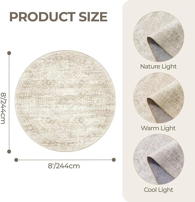 Round Rug 8ft, Circle Rug for Dining Room Table, Dining Room, Nursery Room - Image 2