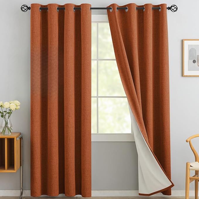 Yakamok Burnt Orange Linen Curtains 84 Inches Long by Yakamok