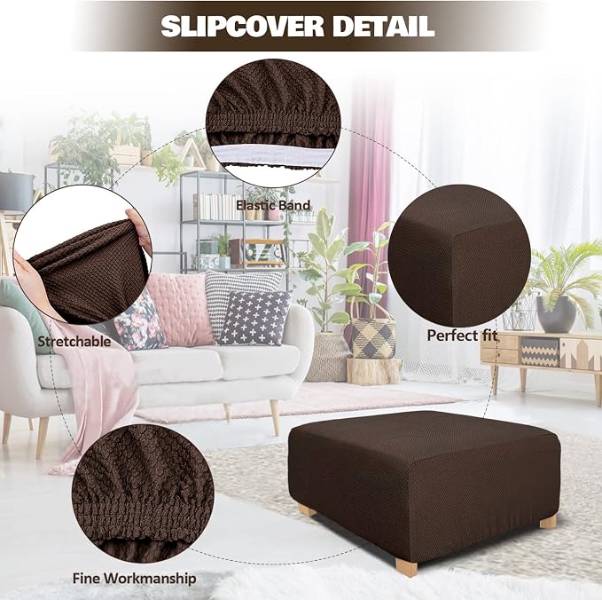 NeColorLife Square Ottoman Cover Jacquard Fabric Ottoman Slipcover Thick - Image 2